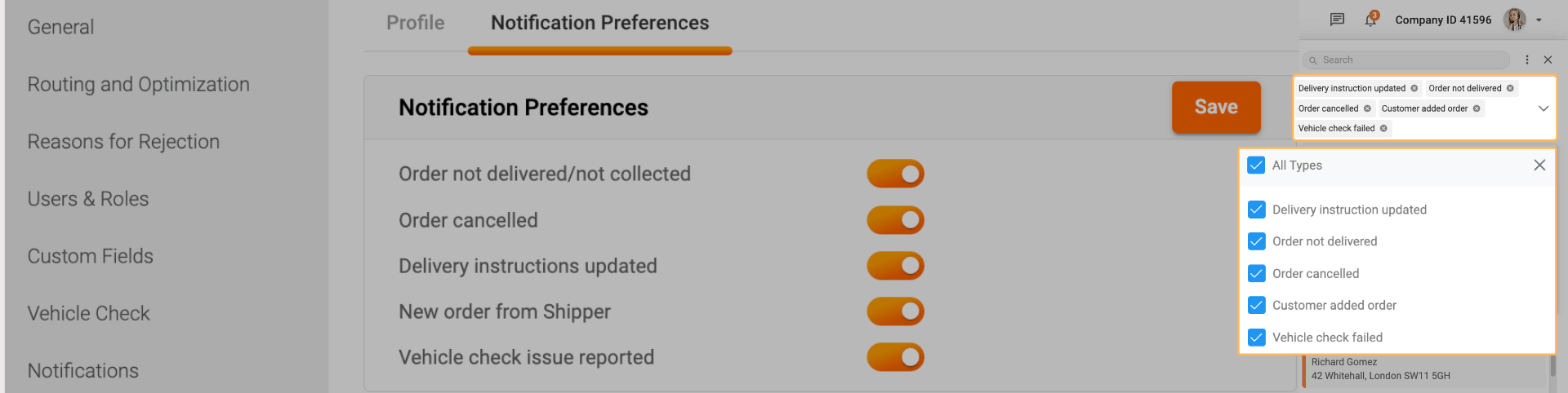 Filtering by notification types