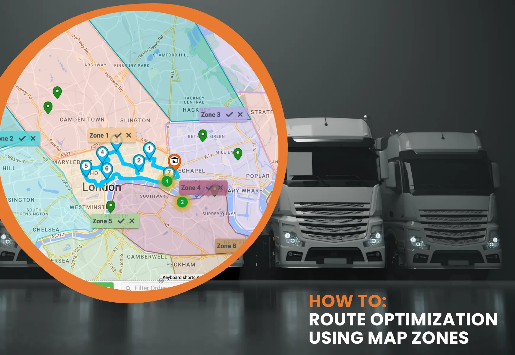 Route optimization using map zones