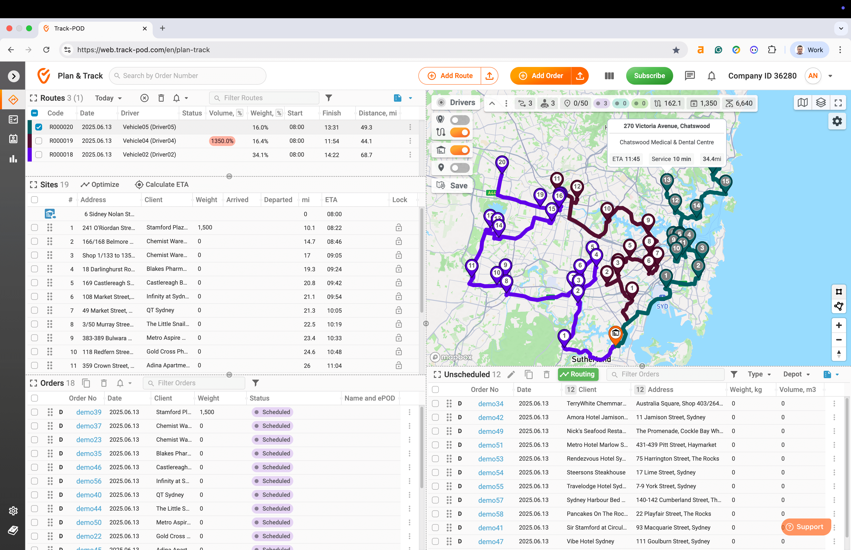 Track POD delivery management dashboard