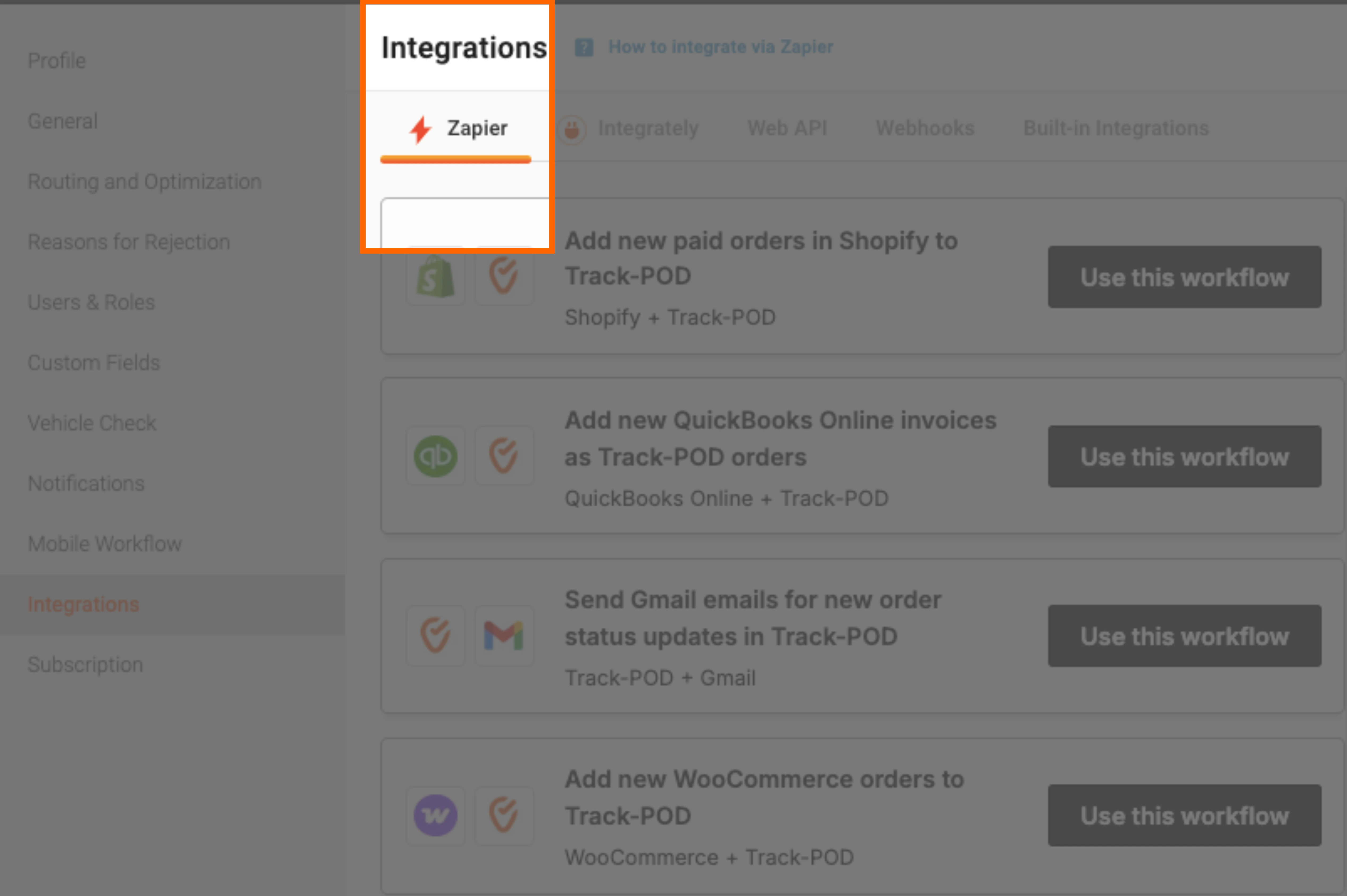 Zapier integration Track-Pod