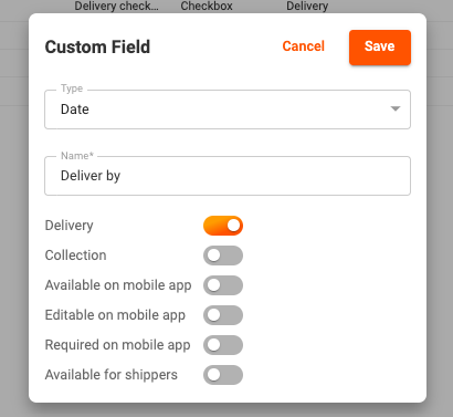 Custom deliver by field