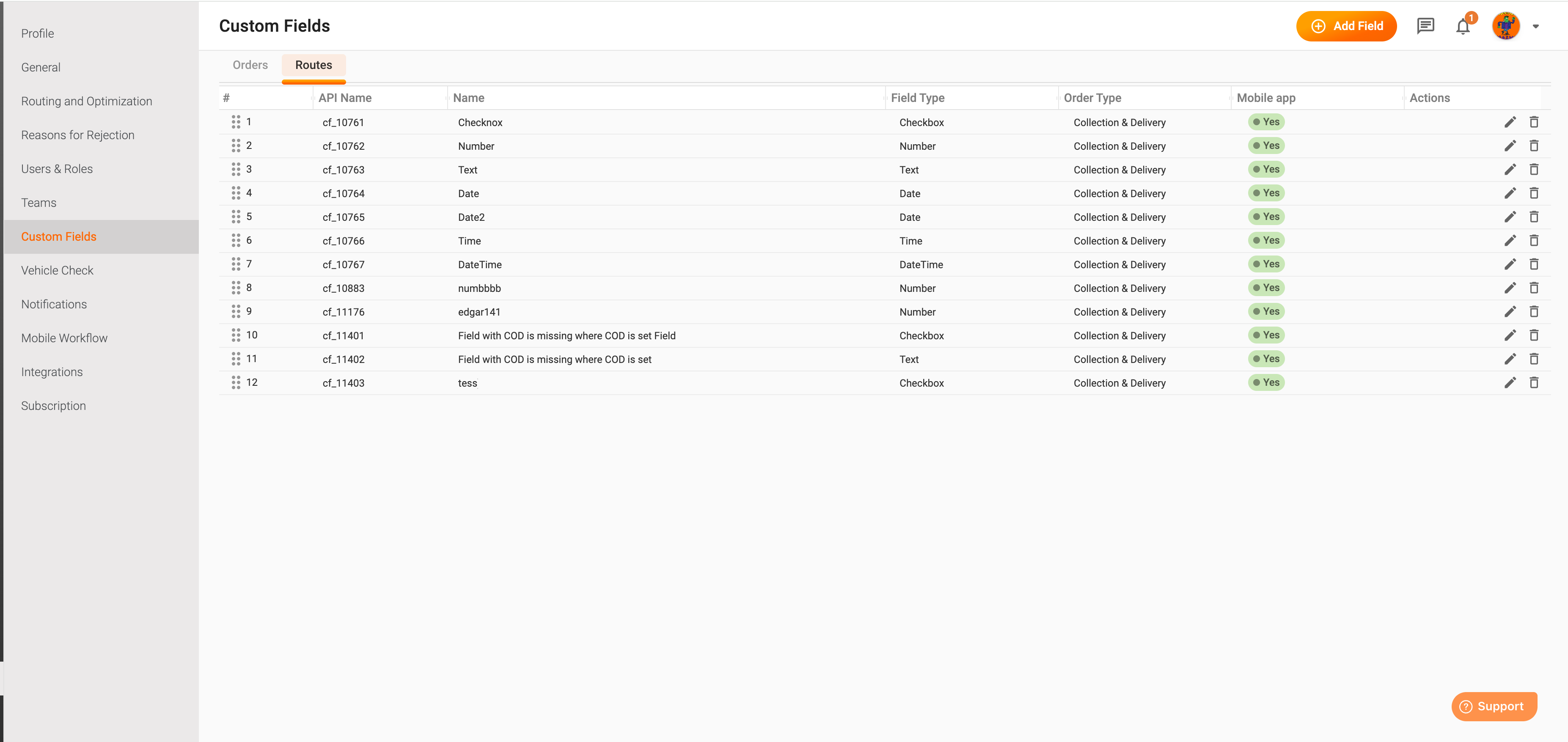 Custom fields routes