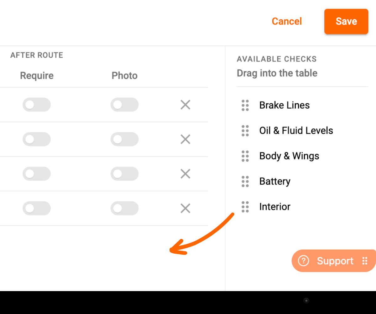 Custom Vehicle Checklist Items Table