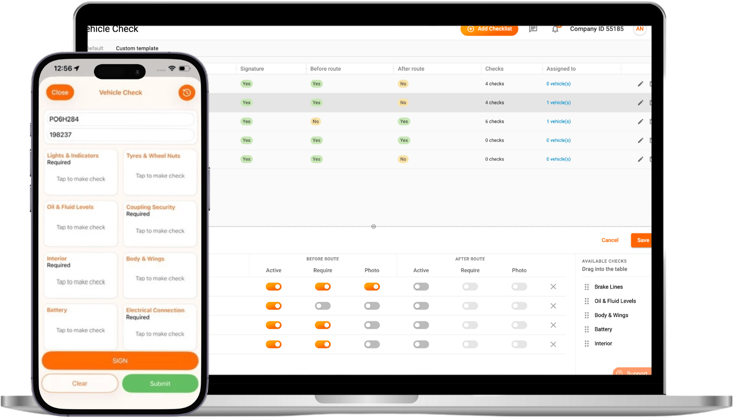 Custom Vehicle Checklists Driver App View