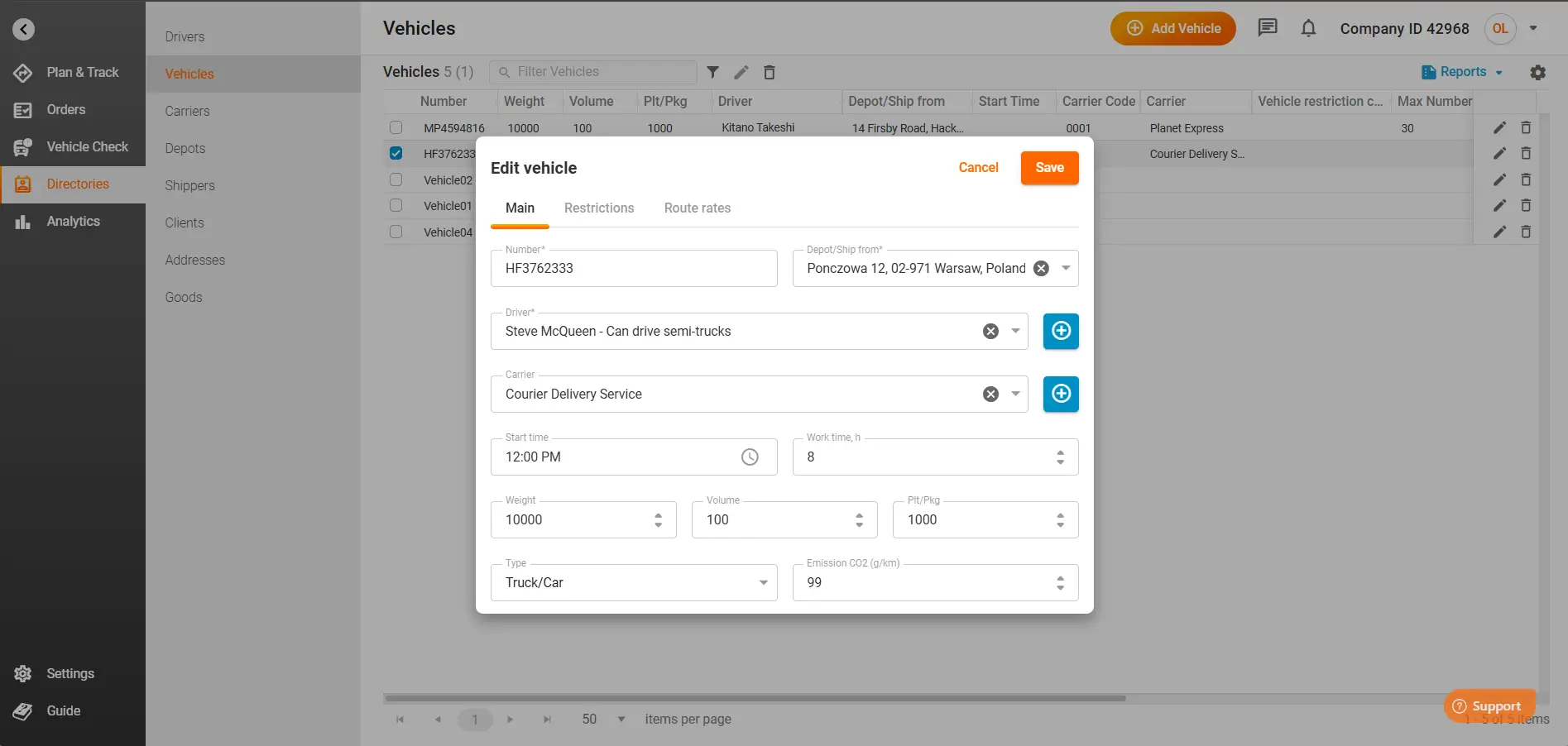 Vehicles list software