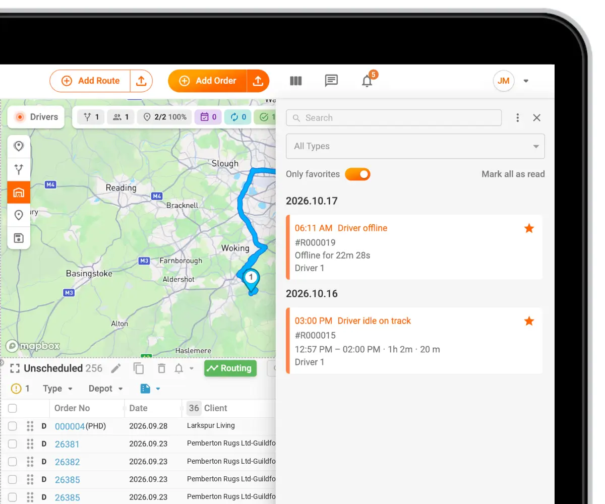 driver offline notification panel
