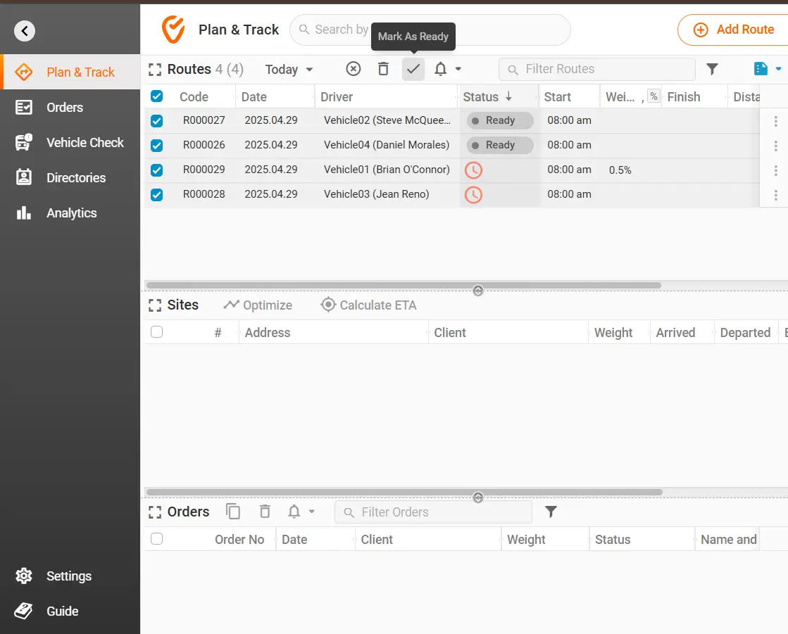 Marking routes as ready