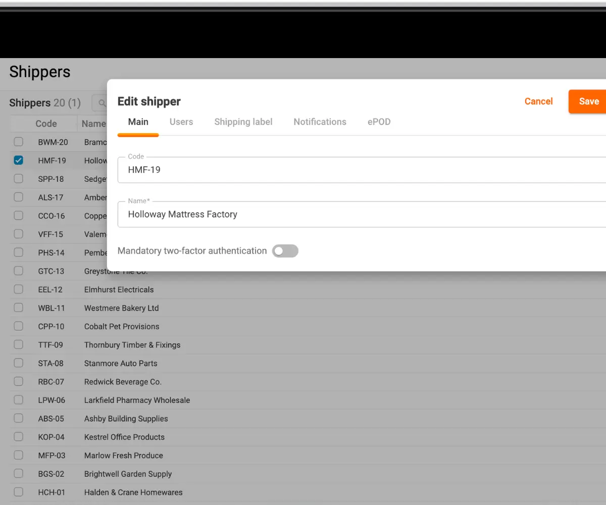 Redesigned Shippers Page in Track-POD App