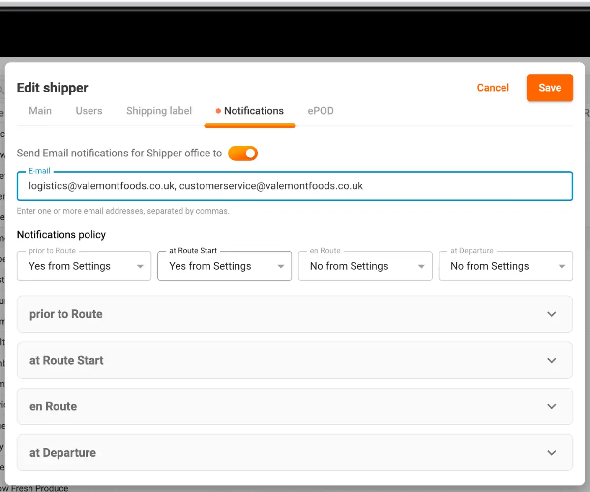 Redesigned Shippers Page in Track-POD App (Notifications tab)