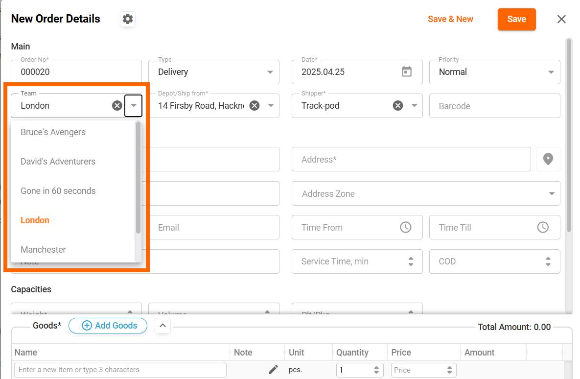 Adding teams to orders