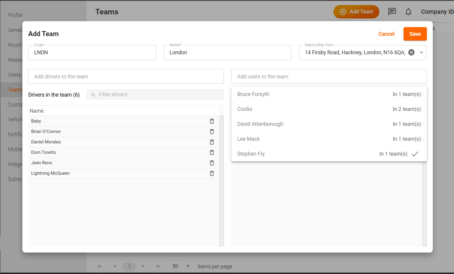 Create a team of drivers