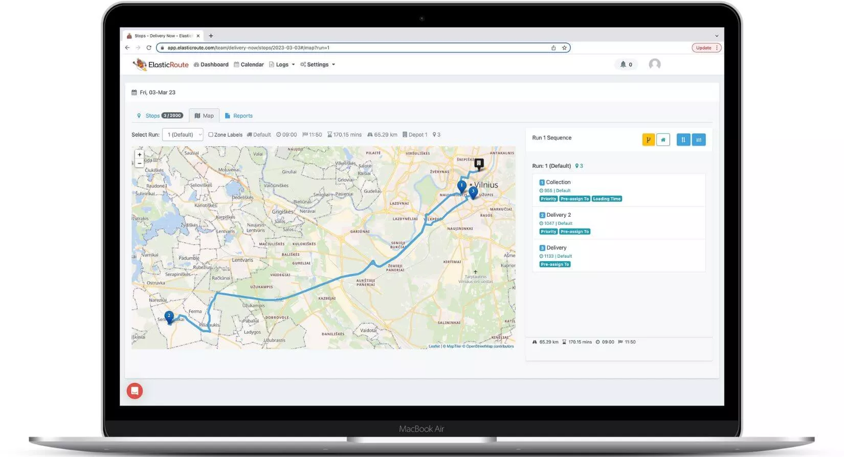 elasticroute multi-stop planner