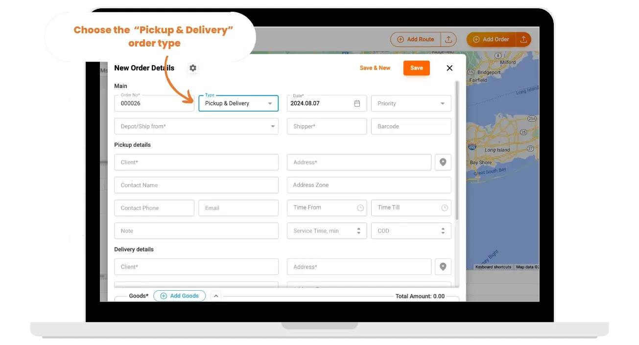 pickup and delivery order type