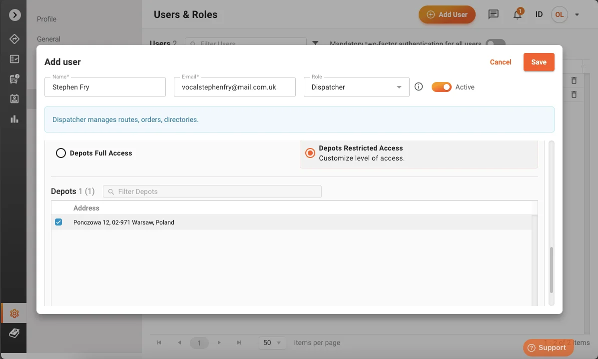 configuring dispatchers' access to depots