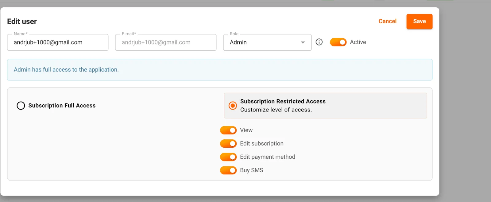 access of admin users to subscription options of delivery-tracking software