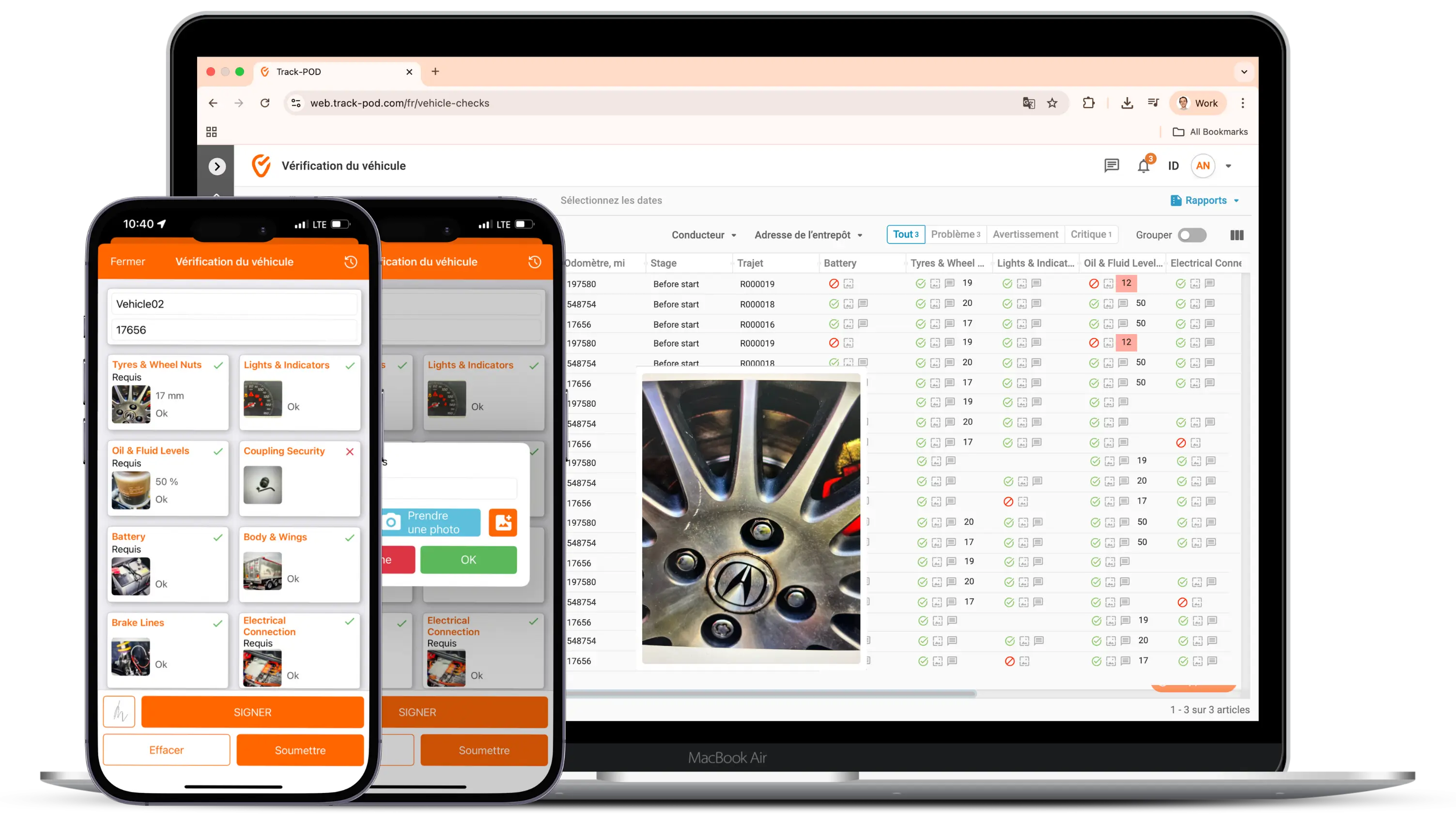 Lapplication de verification de vehicule Track POD