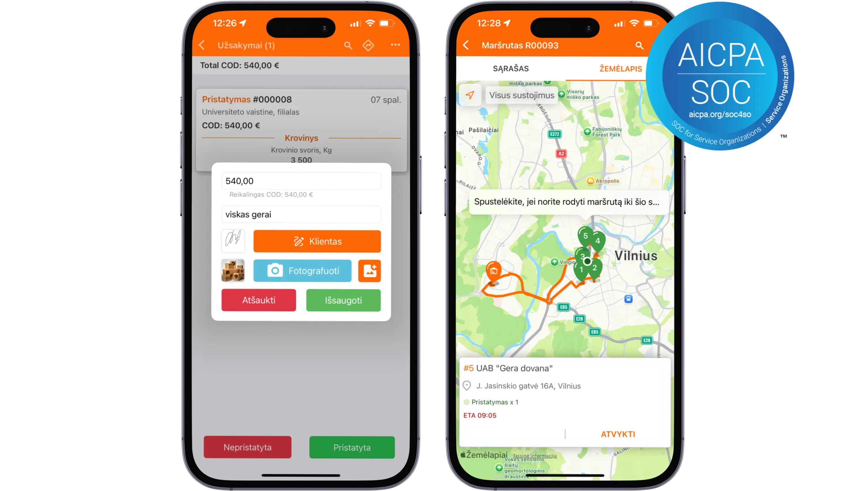 pristatymo vairuotoju programele