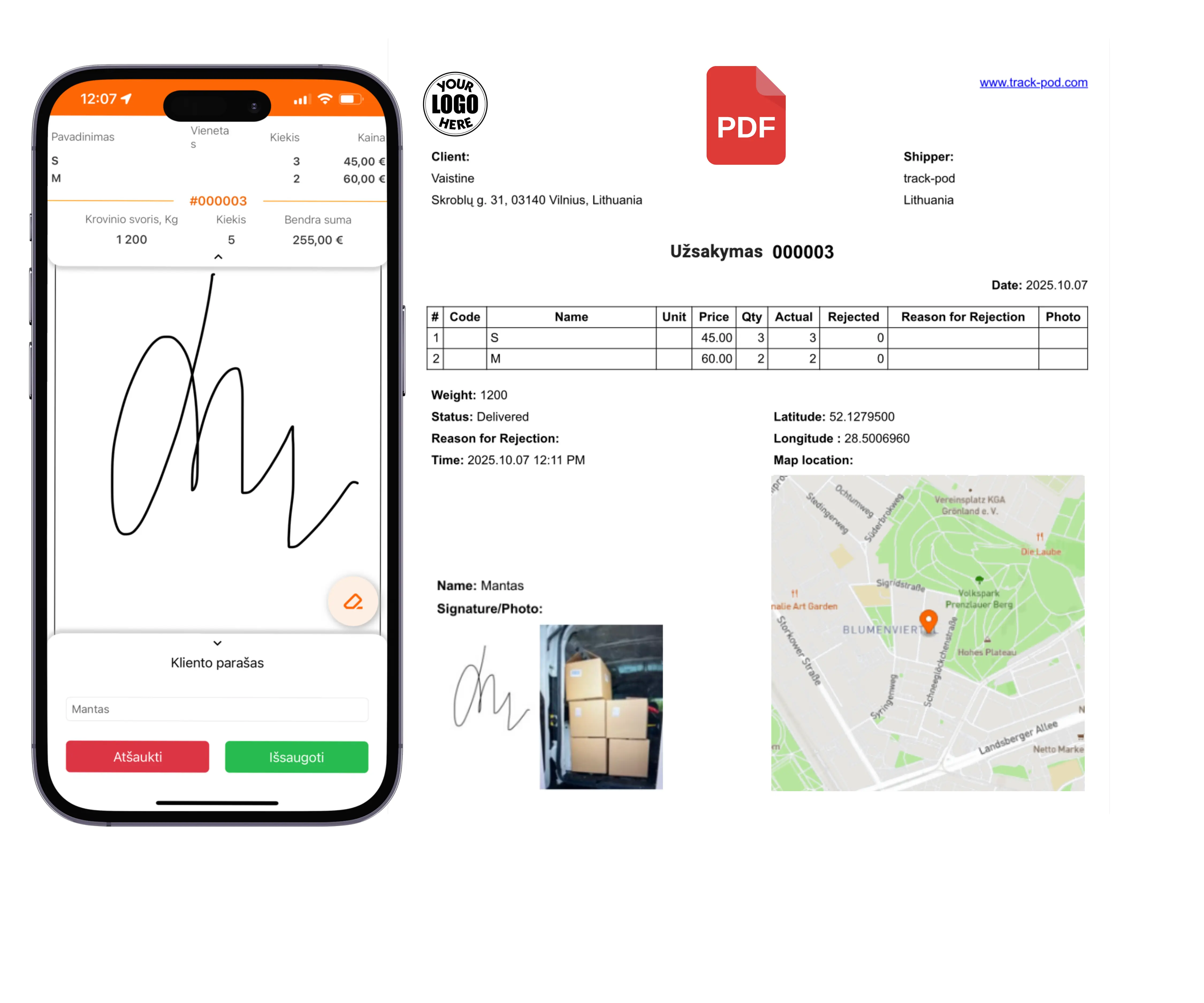 pristatymo patvirtinimui
