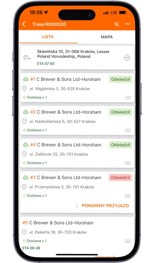 Aplikacji dla Kierowcow Track POD