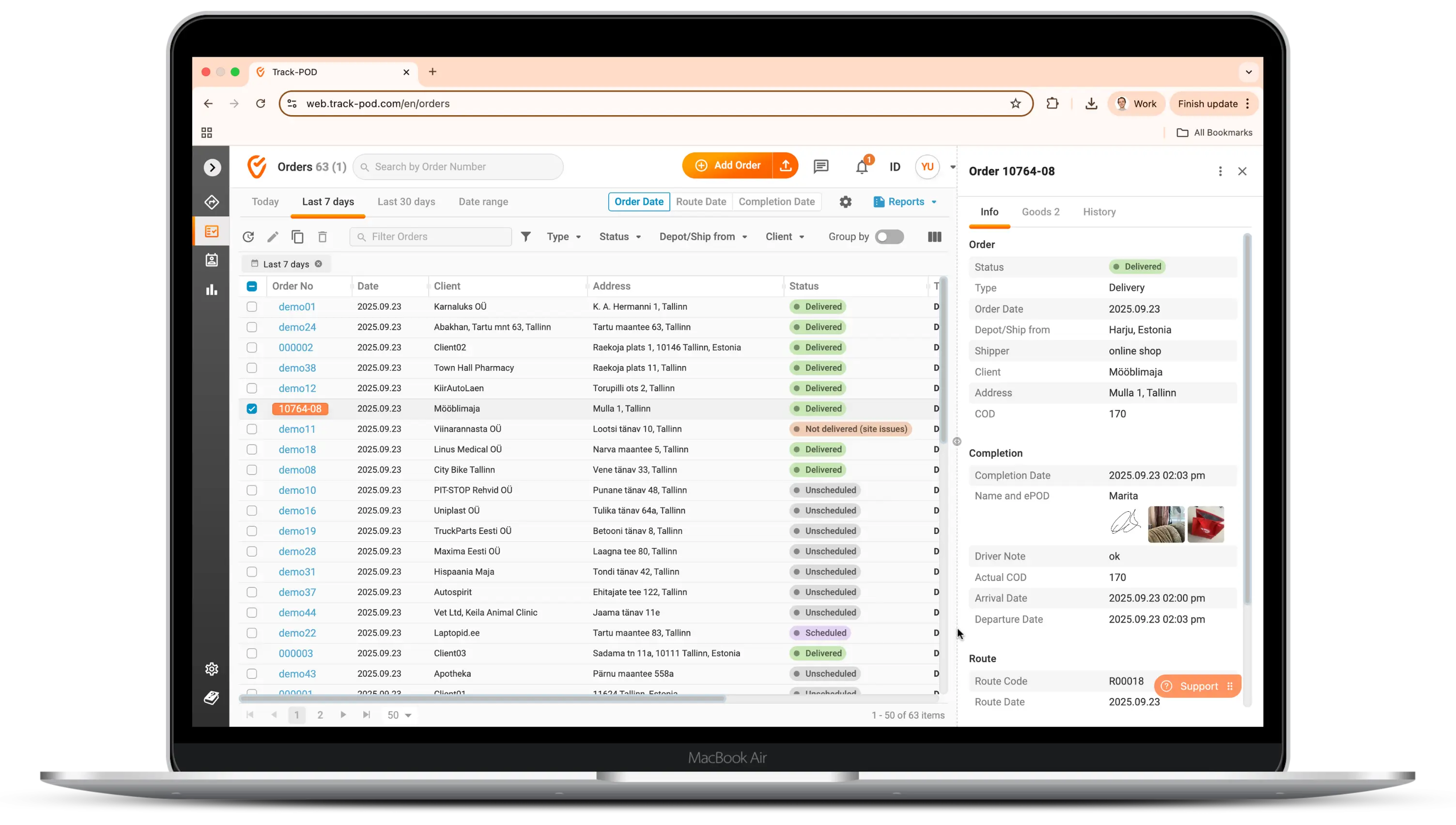 Informatsiya o statuse dostavki