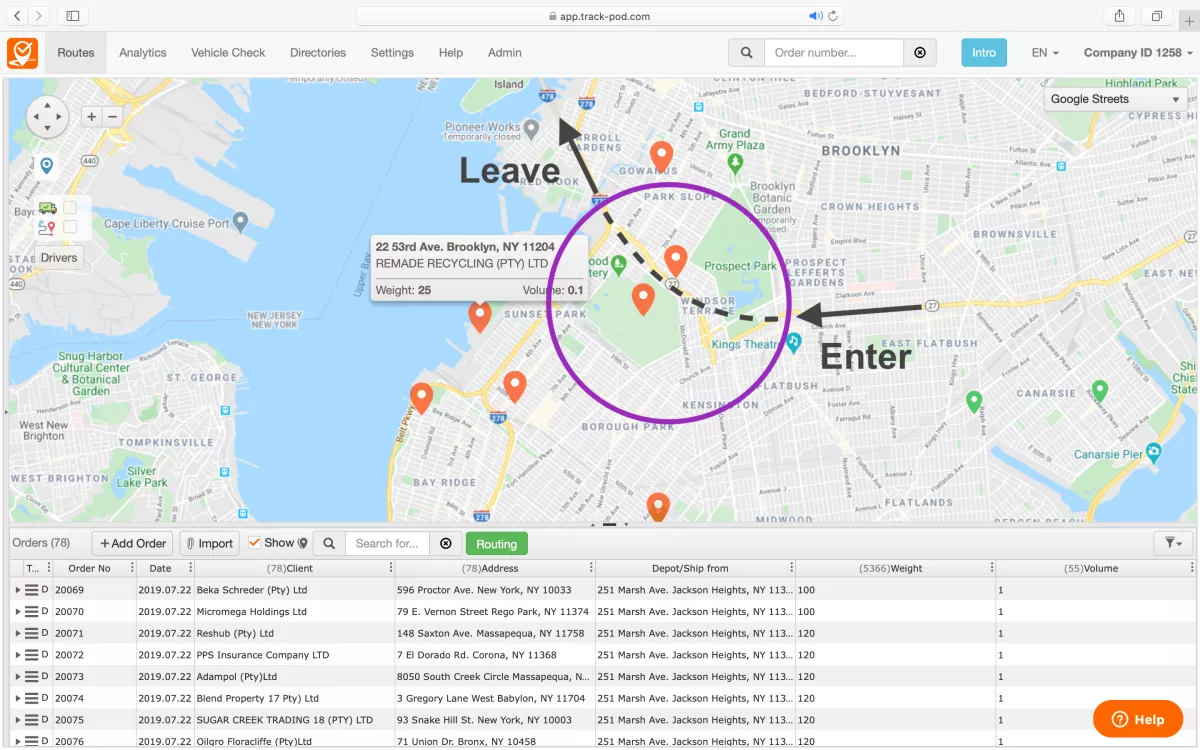 Logistics Management Geofencing