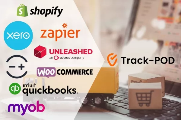 track POD integrations Shopify Zapier Myob