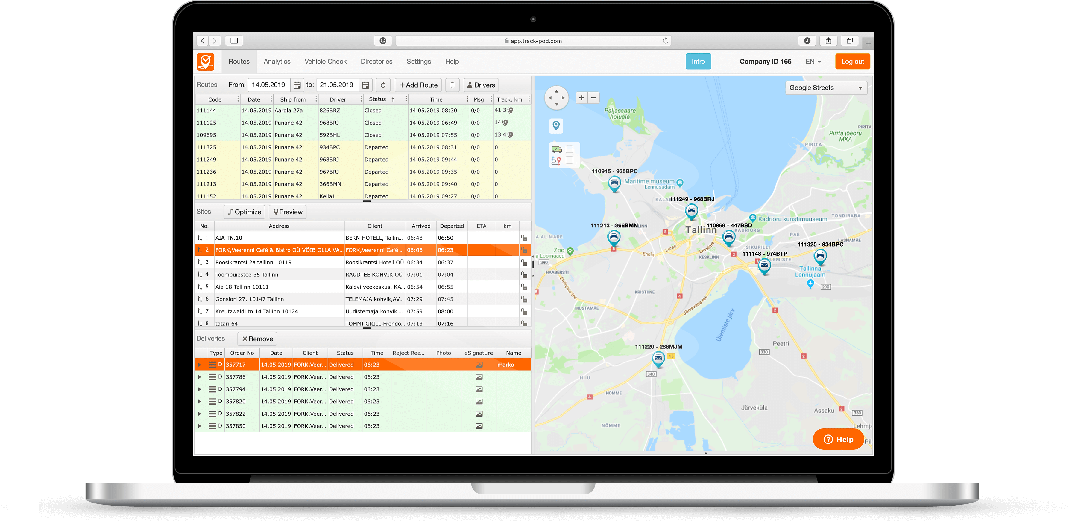 Track-POD dashboard